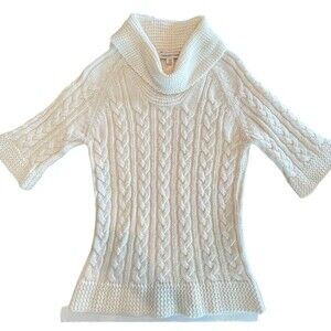 COLDWATER CREEK Sweater Womens SZ XS4  Ivory Cowl Neck Knit 3/4 Sleeve